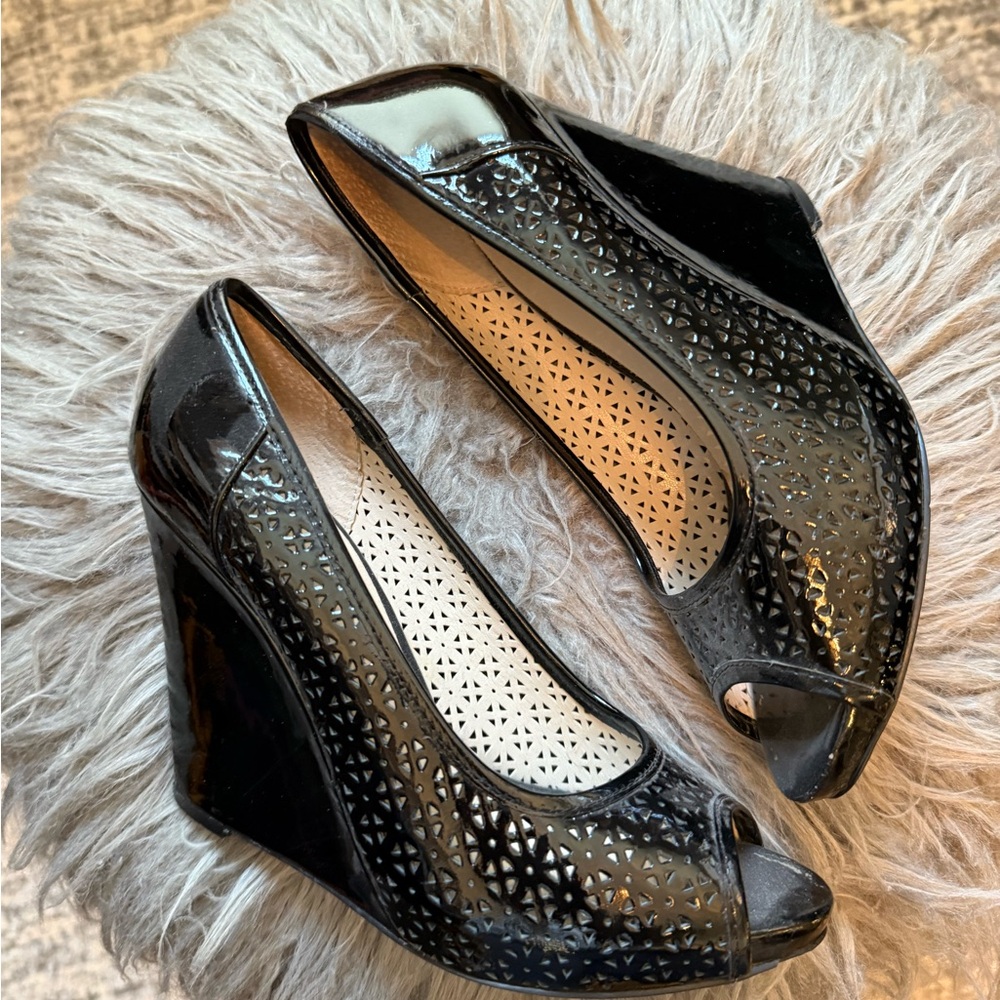 Elegant Black Wedge Peep-Toe Shoes